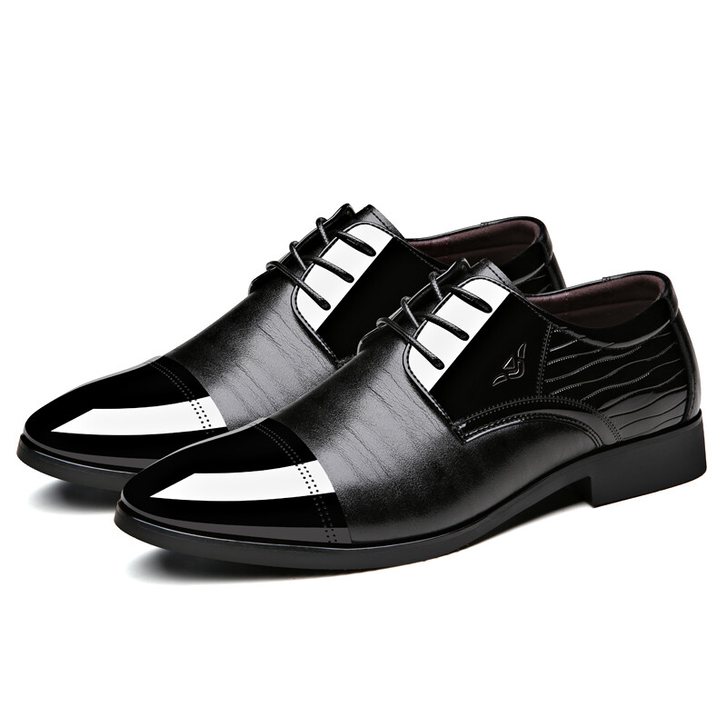 找不同皮鞋男士商务休闲鞋舒适系带正装鞋英伦时尚尖头男鞋婚鞋 黑色 40