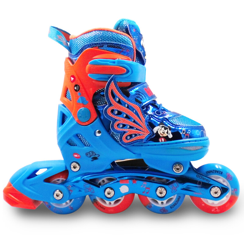 迪士尼(Disney)溜冰鞋儿童轮滑鞋旱冰鞋滑冰鞋男女童 蓝色套装(前轮闪光)+送轮滑背包 31-34